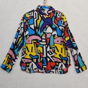 Big Dart Shirt Womens US 10 Multicolor Abstract Geometric Button Up Long Sleeve